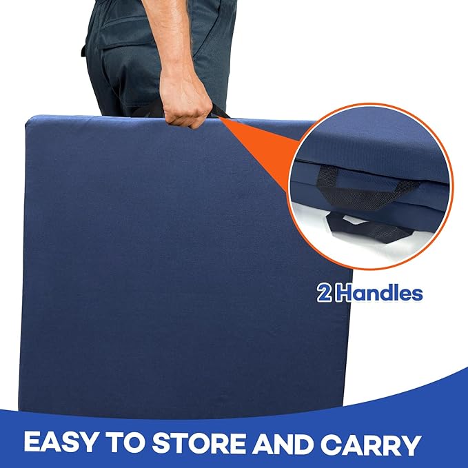 Foldable Fall Protection Mat for Elderly Blue Waterproof Non Slip Floor Mats with High-Resilience Foam 72 * 24 * 2 Inch Bedside Floor Mats for Elderly, Handicap, Senior