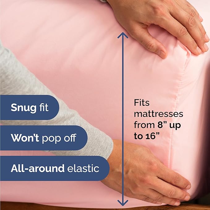 Twin 4 Piece Sheet Set - Cooling, Comfy & Breathable - Hotel Luxury Bedding, Includes Fitted Sheet for Women, Men, Kids & Teens - 1 Flat, 1 Fitted Sheet, 2 Pillowcases with Deep Pockets - Baby Pink