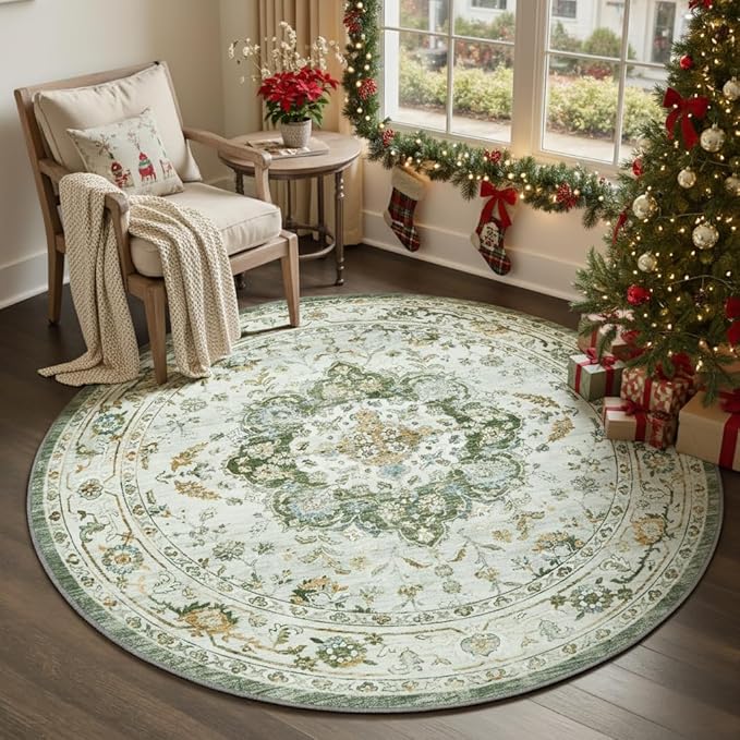 PADOOR 6FT Round Rug,Rugs for Living Room,Soft Green Circle Rug,Machine Washable Rugs for Bedroom,Non Slip Carpet,Rug for Dining Room Living Room Bedside Office