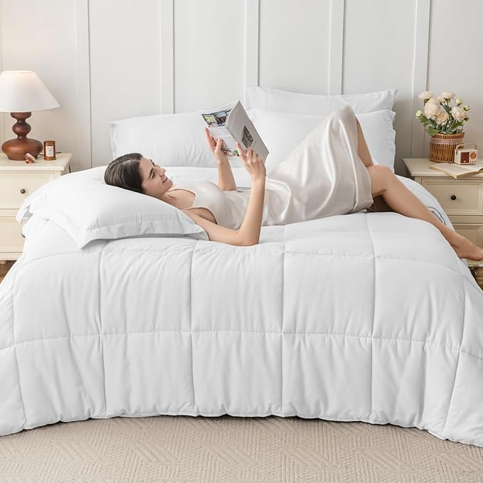 JOLLYVOGUE King Comforter Set, Ultra-Soft Bed in a Bag King Size 7 Pieces, Oeko-TEX Certified Bedding Set with Down Alternative Comforter, Sheets, Pillowcases & Shams, White
