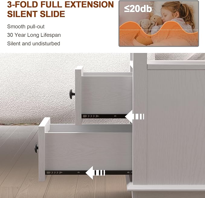 HIFYOBRO Narrow End Table with Flip Top Charging Station and 2 Drawers, Type-C & USB Port & Power outlets, Wooden Storage Cabinet, Side Table with Storage for Living Room and Bedroom (White)