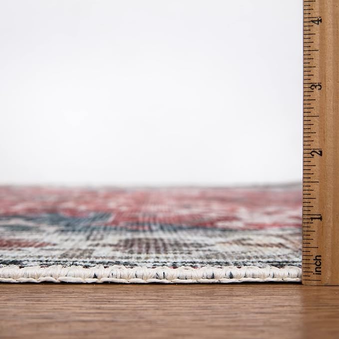 Bloom Rugs Washable Non-Slip 3' x 5' Rug - Red/Blue Traditional Area Rug for Living Room, Bedroom, Dining Room, and Kitchen - Exact Size: 3' x 5'