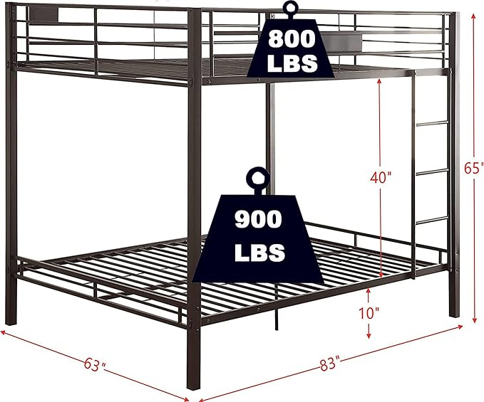 Upgraded Version Thicken Metal Heavy-Duty Queen Over Queen Bunk Bed, Best Industrial Style Stronger Queen Size Bunk Bed Frame with Ladder for Adults, Easy Assembly (Queen Over Queen-A)