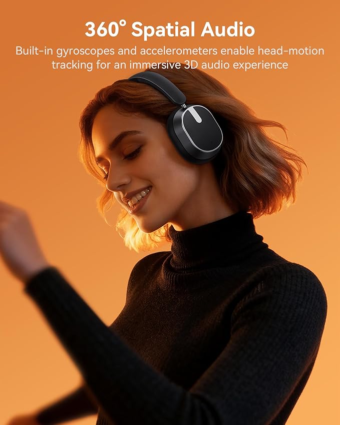 Active Noise Cancelling Headphones,120H Playtime Bluetooth 6.0 Wireless Headphones with Power Display & 6-Mic ENC Calls, 360° Spatial Audio Over Ear Headphones Foldable Headset for Travel Office Game