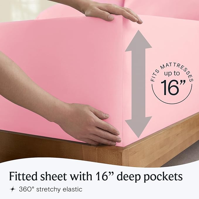 LuxClub 3 PC Twin Sheet Set, Deep Pockets Wrinkle Free Cooling Bed Sheets Hotel Bedding for Women, Men, Kids & Teens, Includes 1 Fitted Sheet, 1 Flat Sheet and 1 Pillowcase-Silky Soft Baby Pink