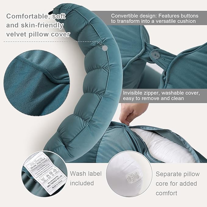 Peallow(Pat. Pend) – Long Round Body Pillow for Adults, Bolster Pillow for Sleeping, Soft and Supportive Pillow for Sleeping & Lumbar Support (Slate Blue,47")