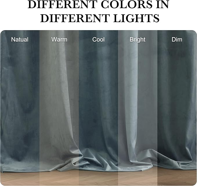 RYB HOME Dusty Blue Velvet Drapes for Baby Boy Bedroom, Thermal Insulated, Light Blocking, Floor-Length Back Tab Velvet Curtains for Modern Home Decor, 52" W x L84 L, 2 Panels Set