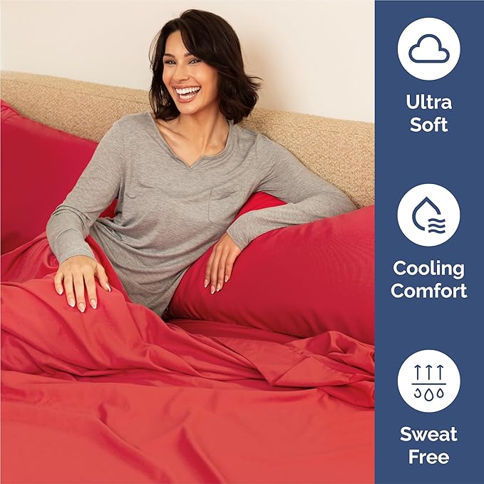 Split King 7 Piece Sheet Set - Cooling & Breathable - Hotel Luxury Bedding - Includes Fitted Sheets for Women, Men, Kids and Teens - 1 Flat, 2 Fitted Sheets, 4 Pillowcases with Deep Pockets - Red