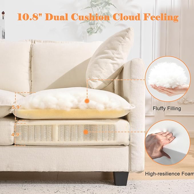 Loveseat Sofa with Ottoman, 50'' Modern L-Shape Cloud Couch Sofa Loveseat with 22'' Ottoman for Small Space/Apartment/Office/Living Room 8834-BEIGE-L