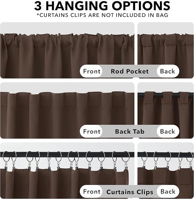 Deconovo Blackout Curtains for Kitchen Window Back Tab and Rod Pocket Curtains Room Darkening Curtains 52Wx45L Inch Brown 2 Panels