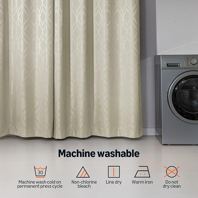 Amazon Basics Jacquard 2-Piece 100% Blackout Curtains, Living Room and Bedroom Drapes, Thermal Insulated Window Treatment, 42"x84", Beige
