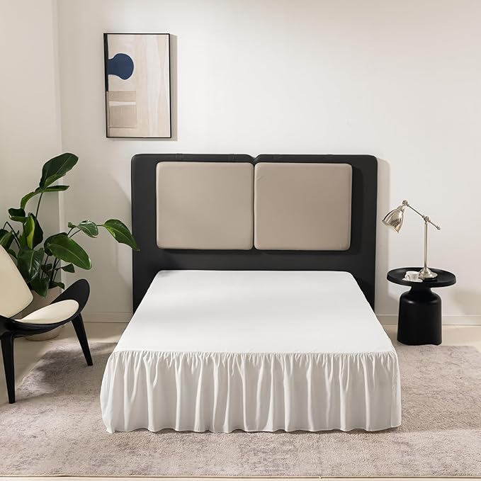 TSUTOMI Bed Skirt Queen Size Ruffled Bed Skirt with Split Corners, 18 Inch Drop Dust Ruffle Bed Skirts with Platform, Gathered Style, 100% Microfiber, Ivory