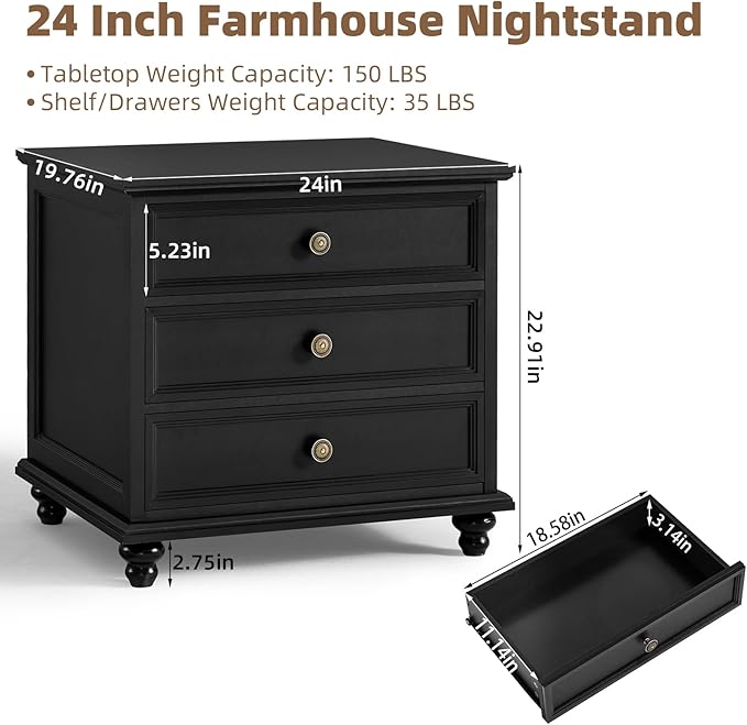 Farmhouse Dresser and Nightstand Sets 3 Piece, Nightstands Set of 2 and 7 Drawers for Bedroom, 54" Wide Dresser and 24" Inch Night Stand Set for Bedroom, Living Room, Hallway
