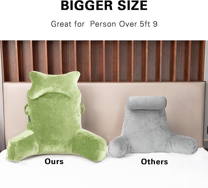 Reading Pillow-Extra Large 31" Bed Rest Pillow with Detachable Neck Roll & Arms for Sitting in Bed or Couch-Backrest Reading Pillow Adult Back Pillows for Reading/Watching TV/Gaming/Relaxing-Green
