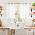 YoungsTex White Linen Curtains 36 Inch Length for Kitchen Cafe Window, Semi Sheer Drapes Light Filtering with Bronze Grommet for Bathroom Bedroom Decorative, 42 X 36 Inch