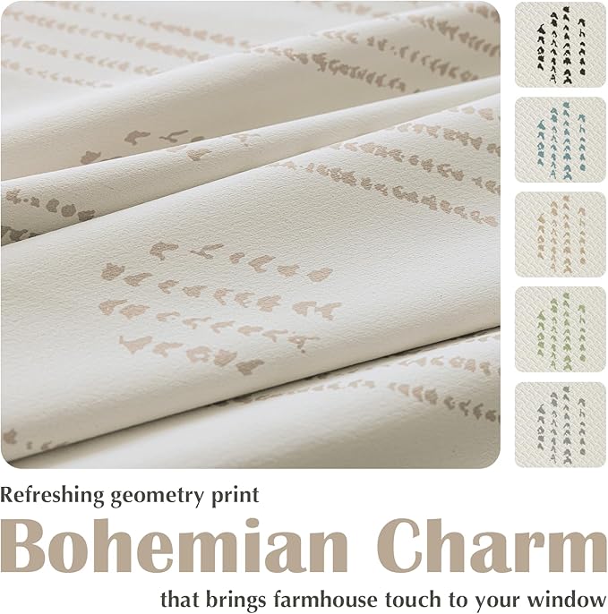100% Boho Blackout Curtains 84 Inches Long for Bedroom, Taupe on Beige Patterned Bohemian Curtains for Living Room, Geometric Striped Thermal Insulated Window Drapes Gromment Top 2 Panels