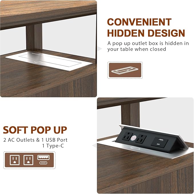 HIFYOBRO Narrow End Table with Flip Top Charging Station Set of 2, Side Table with 2 Drawers, Type-C & USB Port & Power outlets, Wooden Storage Cabinet for Living Room and Bedroom