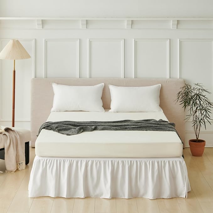 Bed Skirt Full Size Ruffled Bed Skirt with Split Corners, Full Bed Skirts 14 Inch Drop with Platform, White, 14'' Full