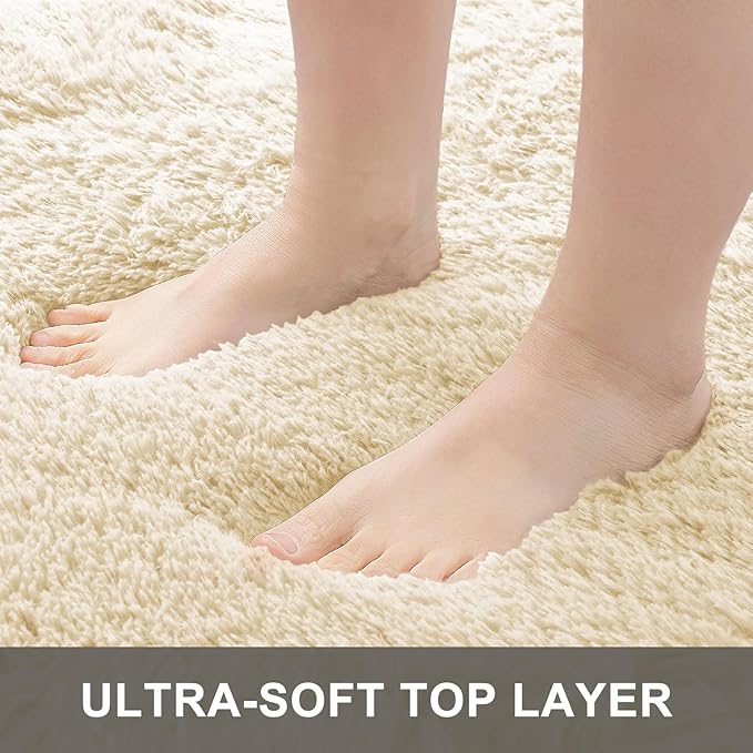 OLANLY 2x3 Machine Washable Small Bedside Rug, Soft Fluffy Shaggy Entryway Throw Rugs for Bedroom, Living Room, Indoor Floor Carpet for Kids Girls and Boys, Nursery Rooms, Home Decor Aesthetic, Cream