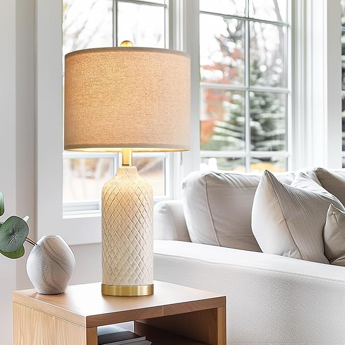 24.25" Table Lamps Set of 2 Modern Ceramic Lamps for Living Room Bedside Lamps Gold for Night Stands Boho Bedroom Lamp Farmhouse Side End Table Lamps