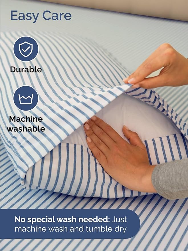 Extra Deep Twin XL Sheet Set - 4 Piece Breathable and Cooling Sheets - Hotel Luxury Bed Sheets Set - Easy Fit - Soft, Wrinkle Free and Comfy Sheets Set - Blue Striped Sheet Set with Extra Deep Pockets