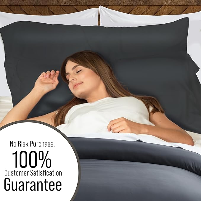 Bella Coterie Luxury Bamboo Viscose Queen Size Duvet Cover Set | 100% Organically Grown | Corner Ties | Ultra Soft | Cooling | Two Pillow Shams | 90 x 94 | No Insert [Charcoal Grey]