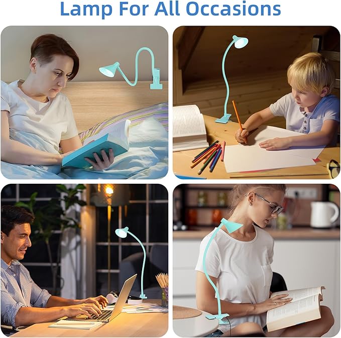 Clip on Light USB Reading Light, Eye Care Dimmable Reading Lamp Flexible Gooseneck Clip on Lamp for Bed Headboard Desk Bedside Dorm - Teal