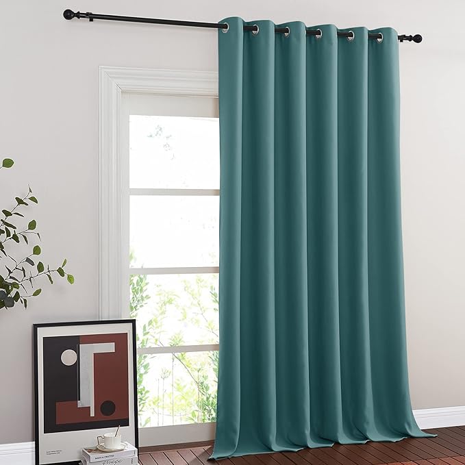 NICETOWN Blackout Sliding Glass Door Curtains, Room Darkening Thermal Insulated Curtains for Living Room Bedroom, Extra Wide Window Drapes, 1 Panel, W80 x L118, Sea Teal