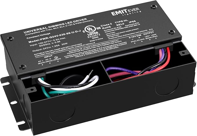 EMITEVER 30W Dimmable LED Driver, 24V Triac Dimmable Power Supply, AC to DC Transformer for LED Light, Compatible with Lutron and Leviton Dimmer, Waterproof IP67 and UL Listed, Class 2