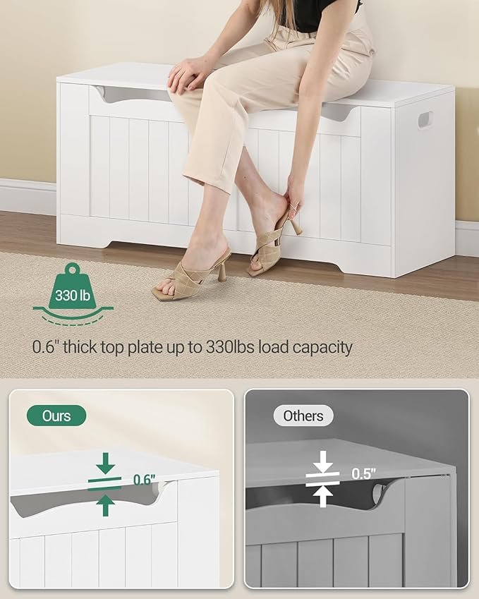 Hzuaneri 43.3" Storage Chest, Extra Large Storage Trunk with 2 Safety Hinges, Lift-Top Bench Box, Wooden Chest Organizer, Shoe Bench for Entryway, Bedroom, Living Room, White SB25503X