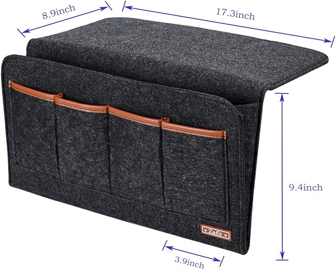 Bedside Caddy, 7 Pockets Large Size Bedside Organizer Caddy for Magazine Remotes Phone (17.3'' x 18.1'', Dark Grey)