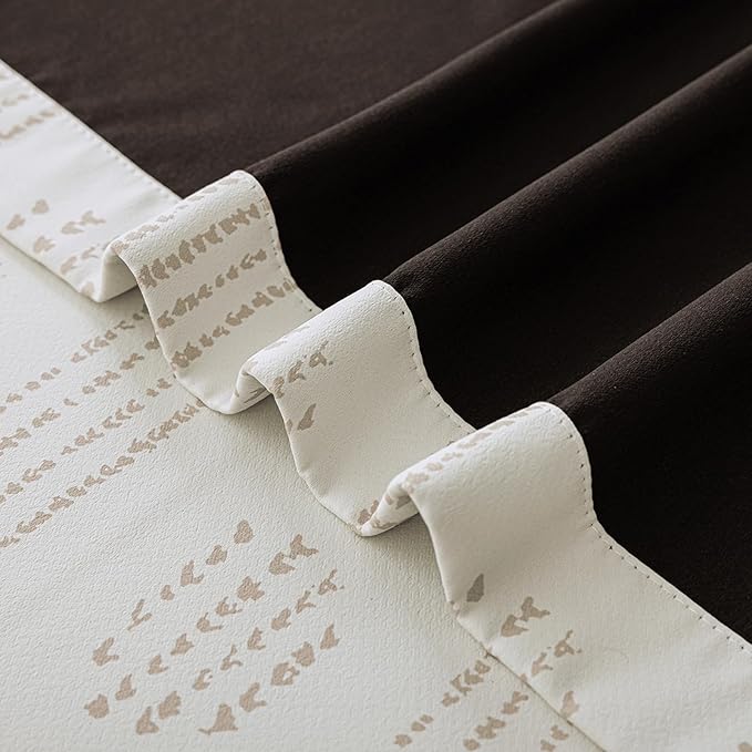 100% Boho Blackout Curtains 90 Inches Long for Bedroom, Taupe on Beige Patterned Bohemian Curtains for Living Room, Geometric Striped Thermal Insulated Window Drapes Gromment Top 2 Panels