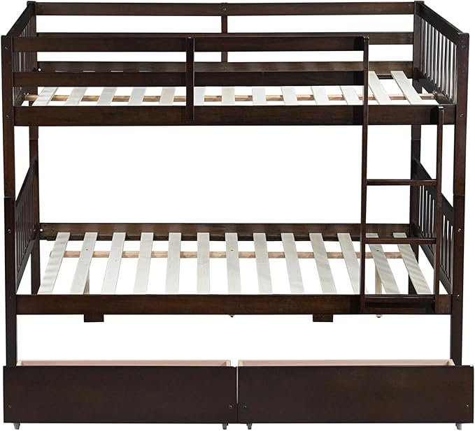 Full Over Full Bunk Bed with Storage Drawers,Convertible Bunk Beds with Ladder & Safety Guardrails,Full Size Bunk Beds for Kids Girls Boys,Espresso