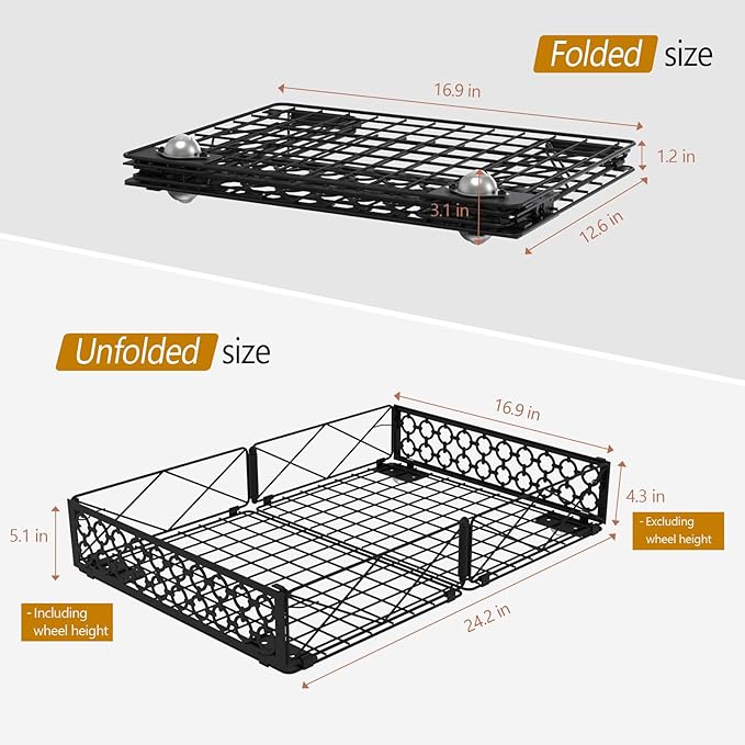 NADAMOO Low Profile Under Bed Storage with Wheels, 4 Pack Rolling Storage Containers, Foldable Metal Organizer Bins