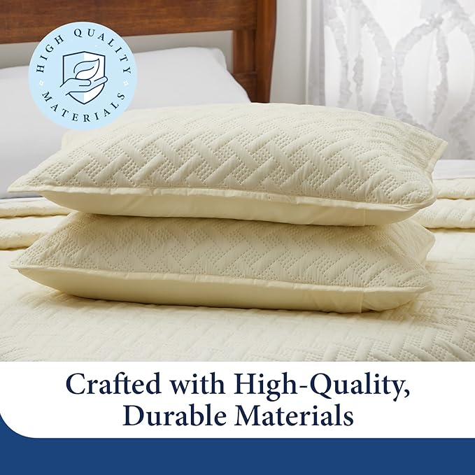 Cosy House Collection Luxury Rayon Derived from Bamboo 2-Piece Quilt Set - Ultra Soft Quilted Coverlet Bedspread - Classic Weave Stitch - Includes Quilt and 1 Pillow Sham (Twin/Twin XL, White)