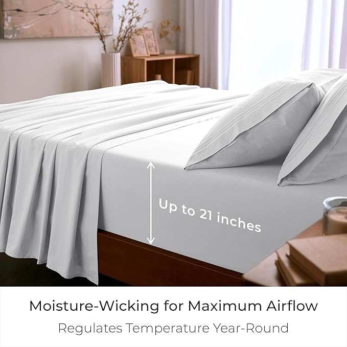 Mellanni California King Sheet Set - 6-Piece Iconic Collection Bedding, (Including 4 Pillowcases), 21-Inch Extra Deep Pocket, Easy Care, Ultra Soft, Cooling Sheets, Brushed Microfiber - White