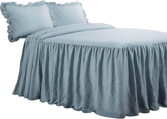 Lush Decor Ruffle Skirt Bedspread Set - 3-Piece Luxurious Farmhouse Bedding - Elegant Ruffle Detail - Timeless Style - Soft Lightweight Sheets - Queen, Lake Blue