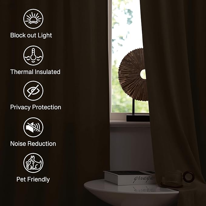 StangH Camel Beige Velvet Curtains Neutral Privacy Thermal Insulated Window Drapes for Office, Soft Sliding Door Curtains for Living Room, W52 x L94, 2 Panels