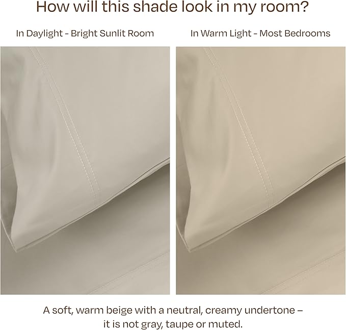 California Design Den Luxury Queen Sheet Set - 800 Thread Count, 100% Cotton Sateen for Queen Size Bed, Bedding Set with Deep Pockets Bedsheets - Beige