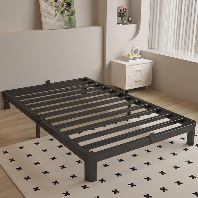 Twin Bed Frames 6 Inch, Black Twin Size Bed Frame with Metal Gaskets, No Box Spring Need, Heavy Duty Steel Platform Support, Round Corner Desgin, Reserved Holes, Easy Assembly, Noiseless