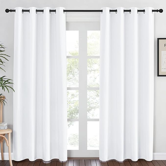 NICETOWN White Room Darkening Bedroom Curtain 84 inches Length - (50% Blackout) Grommet Window Treatment Sound Dampening Thermal Drape for Living Room (W52 x L84, 1 Panel)