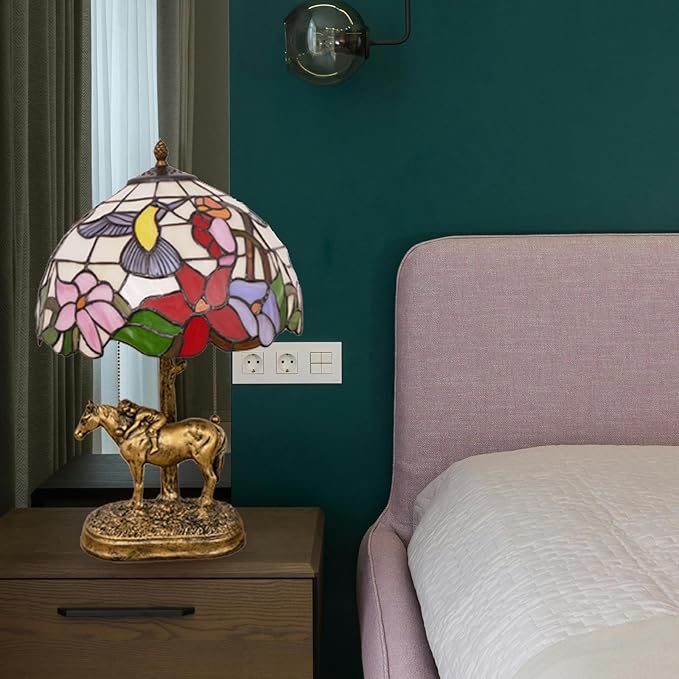 2 Lights Tiffany Table Lamp Stained Glass Table Lamp Victorian Bedside Lamp for Bedroom Living Room Home Coffee Decor,11.8 inch