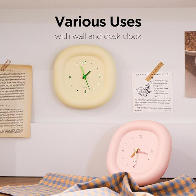 mooas Cute Mini Analog Marshmallow Clock 6.9 Inch Aesthetic Small Silent Bedside Desk Clock Battery Operated Non-Ticking Shelf Clocks for Décor Livingroom Bedroom Kitchen Desktop Gift Clock(Ivory)