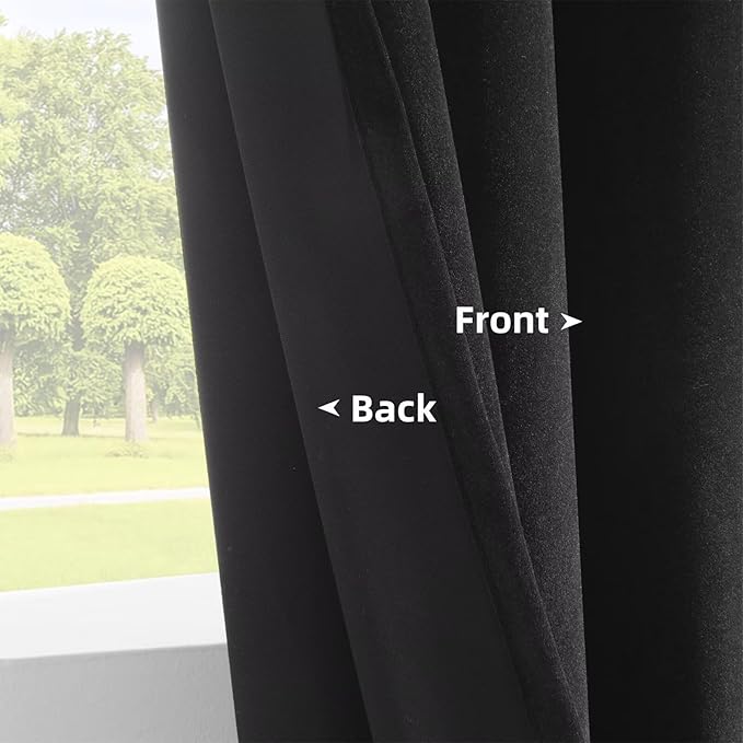 Joydeco Black Velvet Curtains 120 inch Length 2 Panels, Luxury Blackout Rod Pocket Thermal Insulated Window Curtains, Super Soft Room Darkening Drapes for Living Dining Room Bedroom,W42 x L120 inches