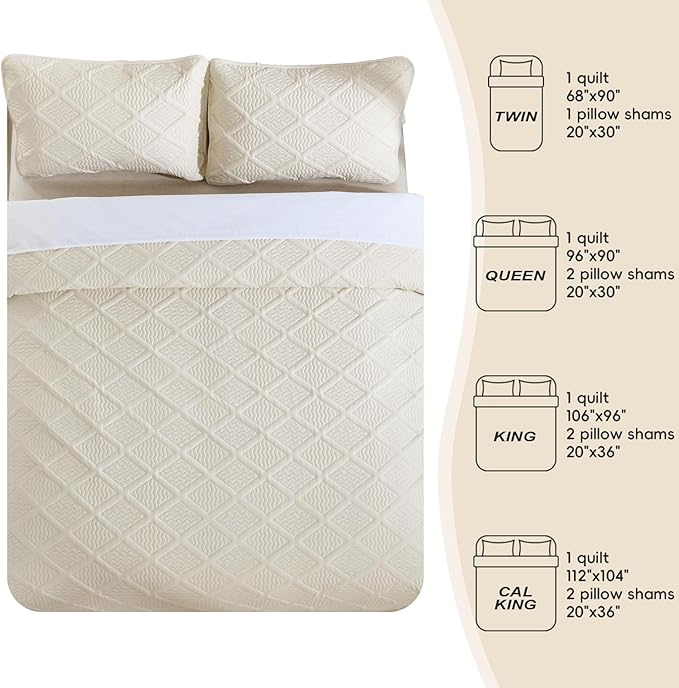 Yiran Queen Quilt Set Beige Spring Summer Bedspreads Bedding Set 3 Pieces Thin Lightweight Microfiber Coverlet with 2 Pillow Shams for All Season