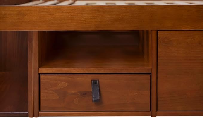 memomad Bali Set: Storage Platform Bed with Drawers + Bookcase Headboard (Twin Size, Caramel Brown Wood)