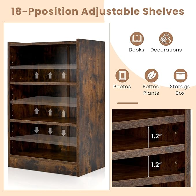 LOKO 3-Tier Open Bookcase, Modern 3-Cube Bookshelf with 18-Position Adjustable Shelves & Anti-toppling Devices, Multipurpose Cubical Display Storage Organizer for Living Room Study (1, Rustic Brown)