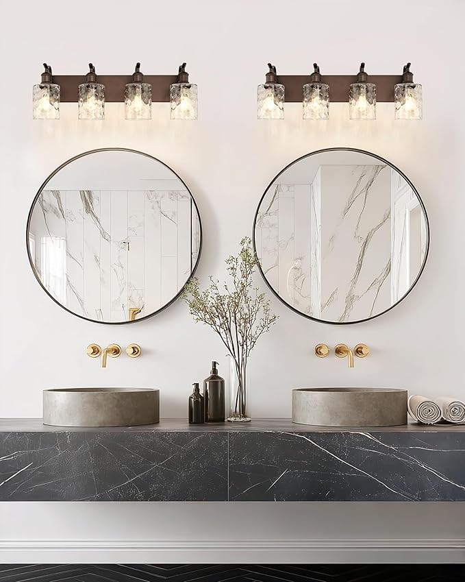 Bathroom Vanity Light Fixtures 4-Light Hammered Glass Modern Wall Mounted Over Mirror Oil Rubbed Bronze - VL01ORBH-4