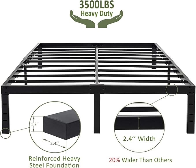45MinST 18 Inch Maximum Storage Bed Frame/Reinforced Platform /3500lbs Heavy Duty/Easy Assembly/Mattress Foundation/Steel Slat/Noise Free, Full