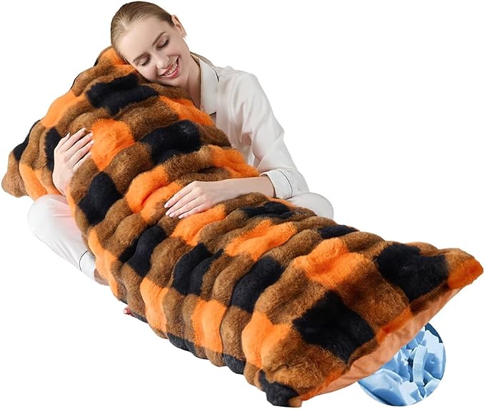 Full Body Pillow 20x54 Inch,Memory Foam Pregnancy Pillow for Side Sleepers,Orthopedic Back Support Maternity Pillow for Women (with Removable Cover)-Orange Black Grid Print